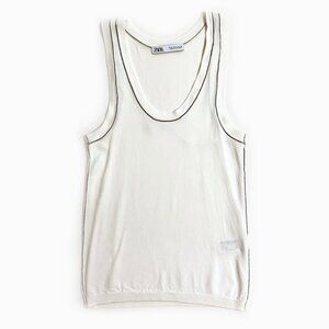 Zara Woman Plain Knit Top with Contrast Trims Size Small